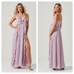 ASTR the Label Adoria Ruffle Side Slit Maxi Dress in Dusty Pink
